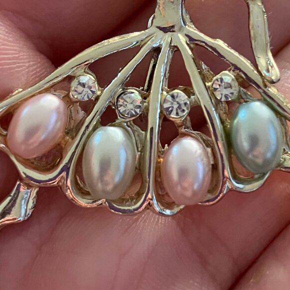 Vintage Ballerina Faux Pearl Rhinestone Brooch Pin Gold Tone MCM Whimsical 1.75” - Picture 2 of 5